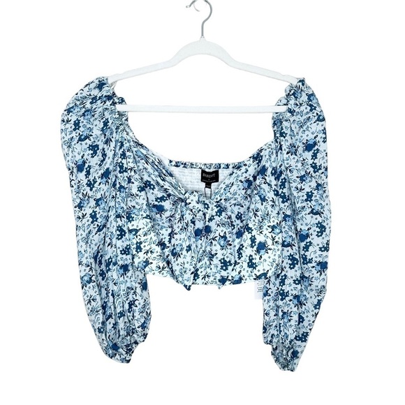 NWT BARDOT Blue Floral Long Sleeve Crop Top XL - Picture 5 of 8